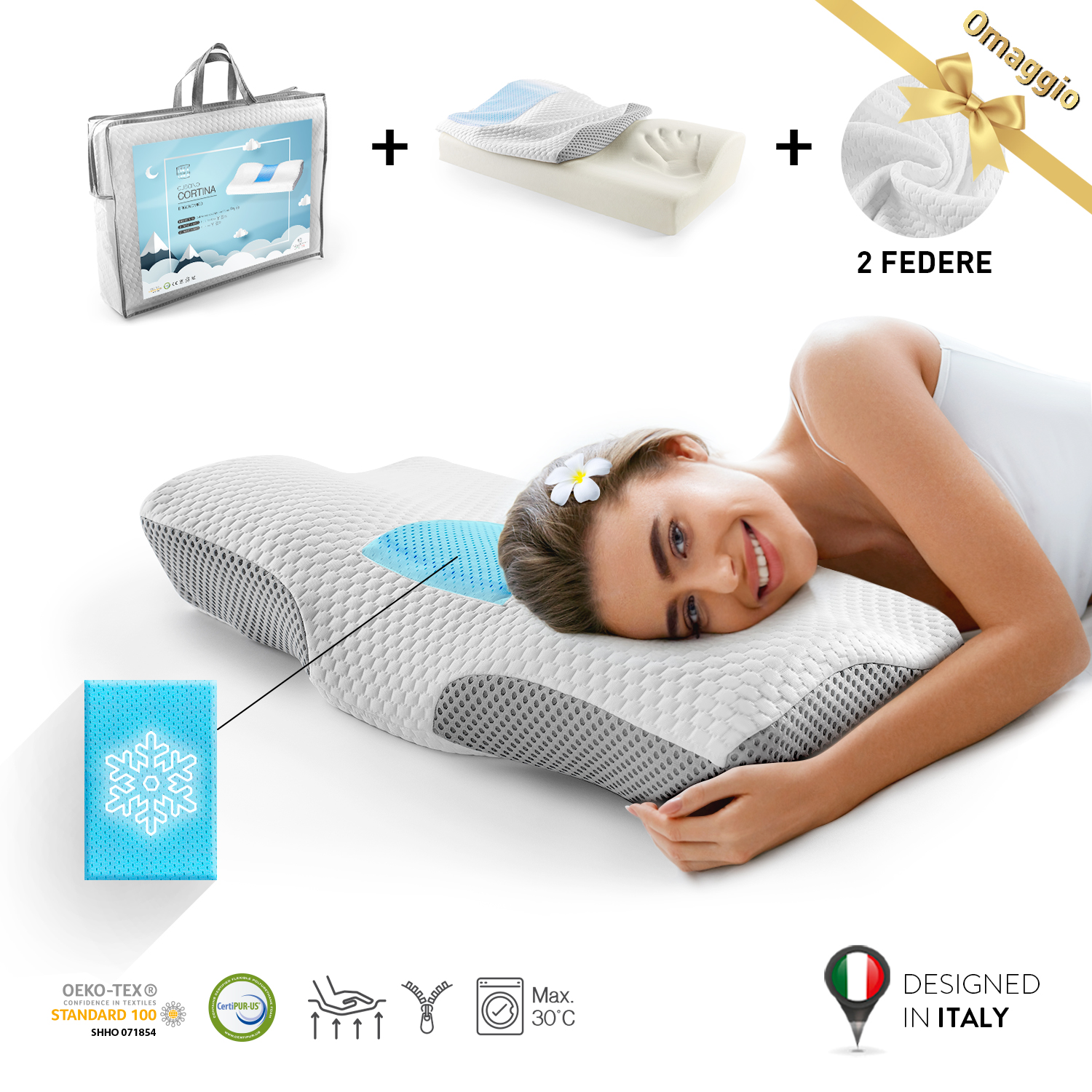 Coppia di Cuscini Memory Forato H15 in Silver Fresh