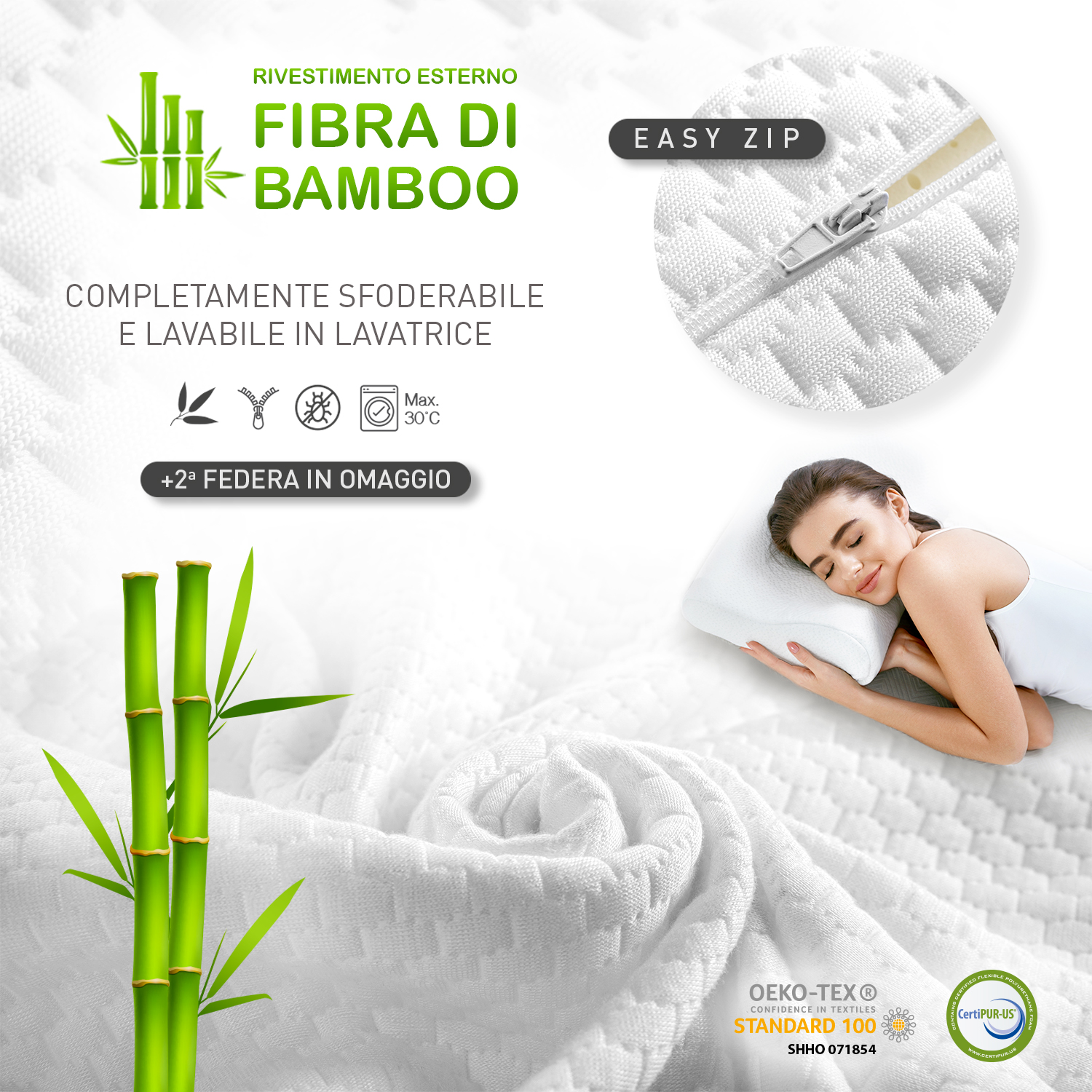Cuscino Cervicale Memory Foam Con Federa In Rattan - Antirussamento E Supporto Collo - Foto 9