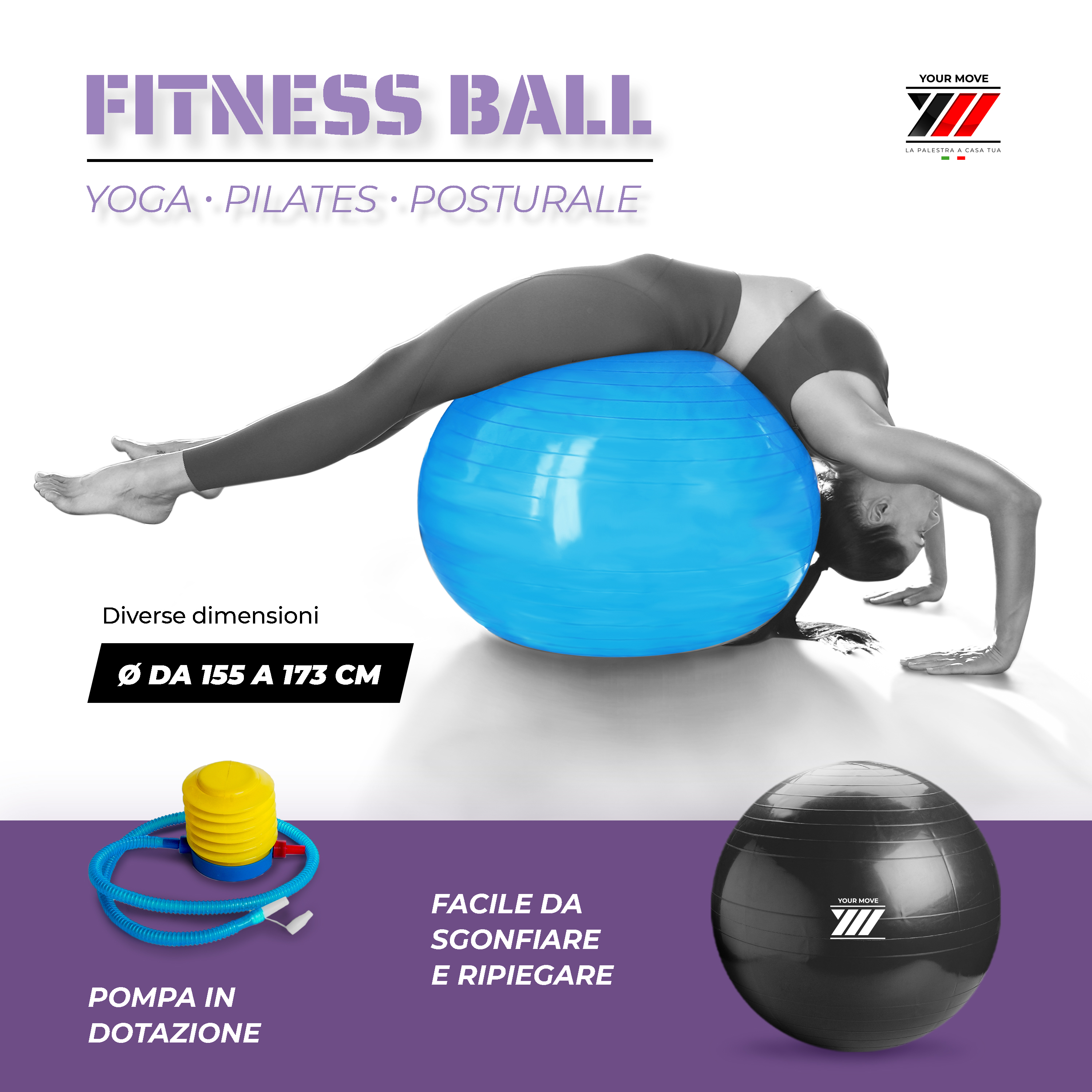 7 Colori Palla Yoga Palla Pilates a Prova di Burst 55 65 75 o 85 cm capacità di carico Massima Fino a 500 kg Movit Palla Esercizio »Dynamic Ball« con Pompa Palla Seduta Palla Fitness 